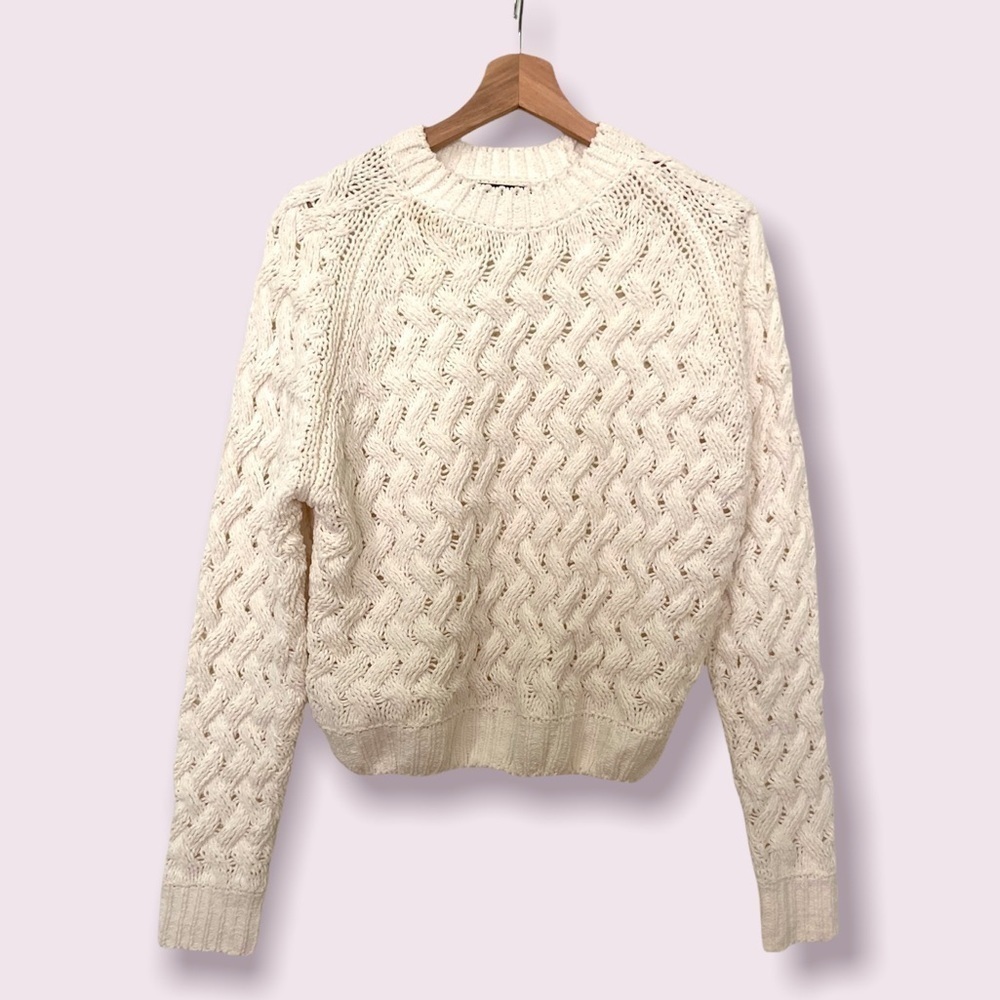 KENDALL + Kylie Cropped Chunky Knit Sweater Off White Crewneck